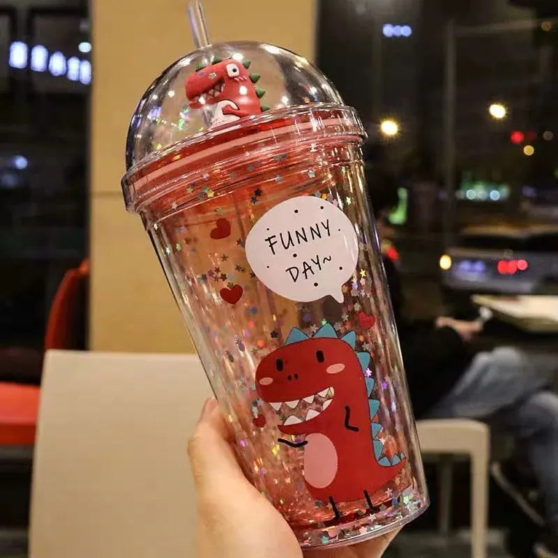 High-Value Dinosaur Doll With Straw Water Cup For Female Students Korean Version Of Anti-Fall Plastic Creative Handy Cup - Bellarte Enchanté High-Value Dinosaur Doll With Straw Water Cup For Female Students Korean Version Of Anti-Fall Plastic Creative Handy Cup